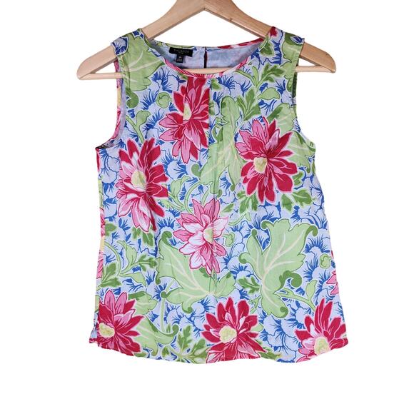TALBOTS Blue Red Green Floral Sleeveless Lightweight Top SZ 4P - Picture 1 of 7